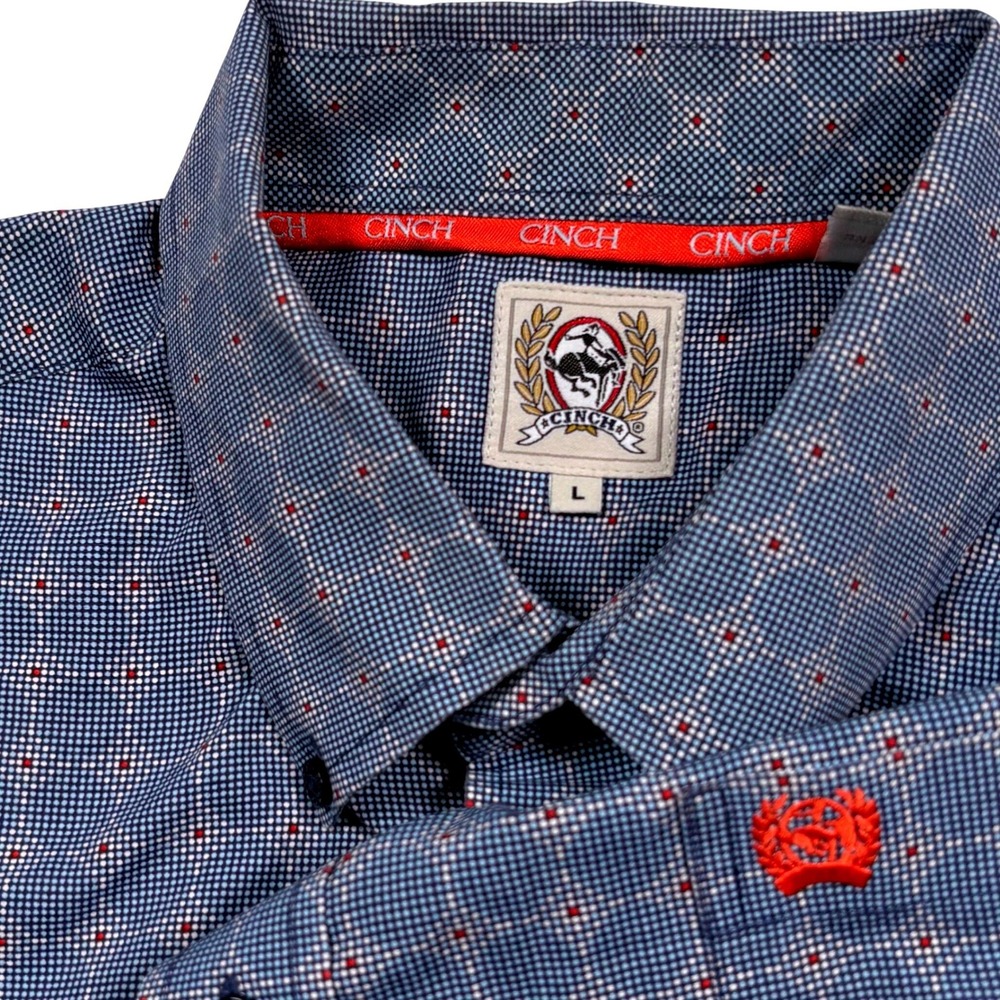 Cinch Western Shirt Mens L Blue Orange Geometric Long Sleeve Rodeo Cowboy NICE